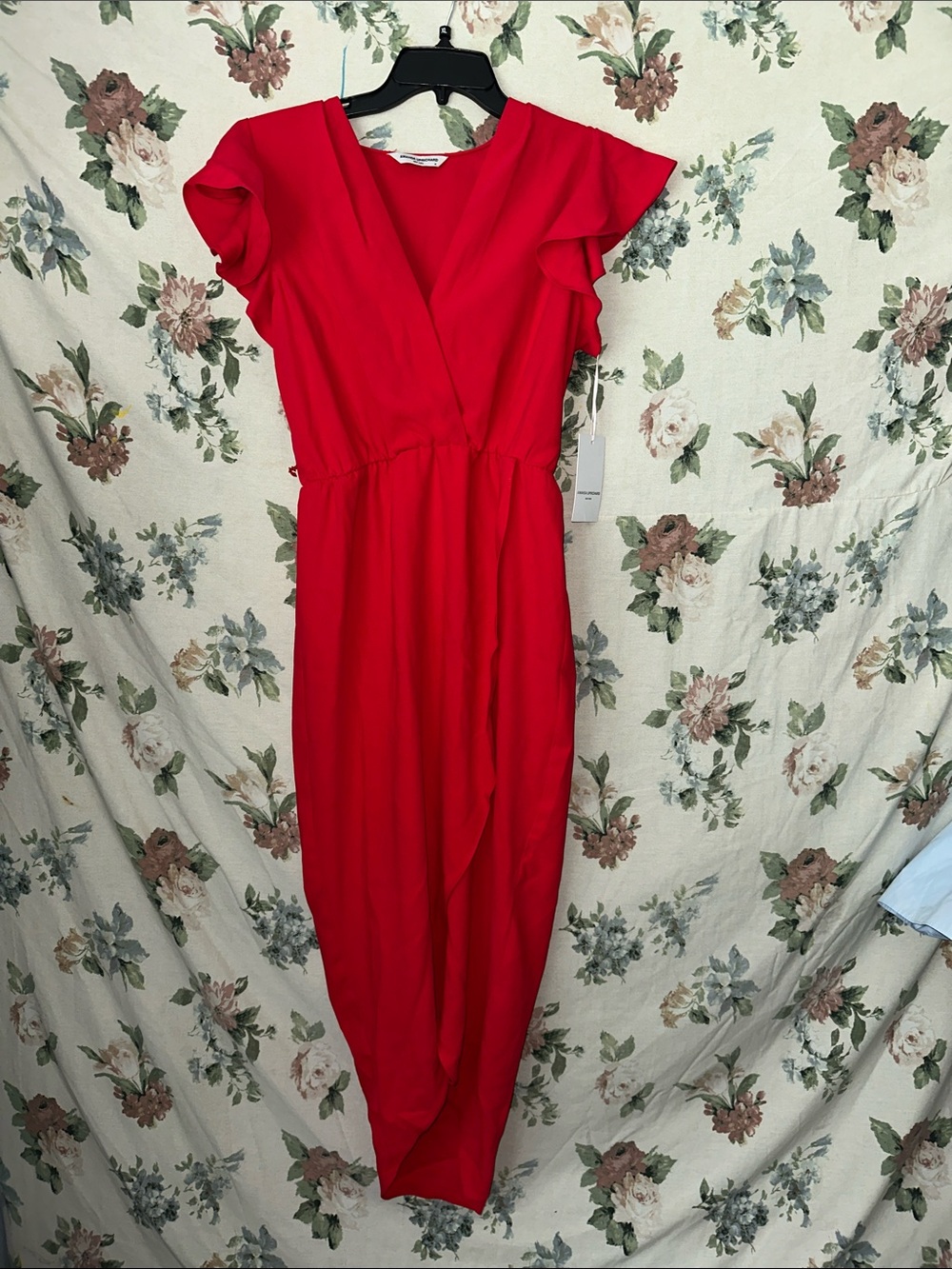 Amanda Uprichard Red Surplice Flutter-Sleeve Jumpsuit